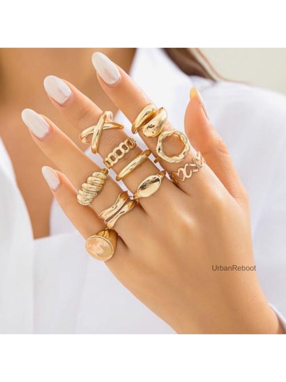 Stackable Knuckle Rings Set for Women, Open Adjustable Midi Rings, Gold Plated - Picture 2 of 6